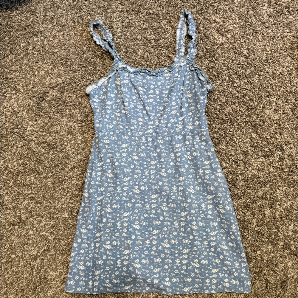 Sky and Sparrow Light Blue Floral Slip with Ruffled Straps